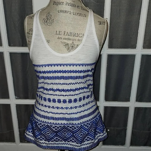 Sam‎ Edelman Womens Blue White Embroidered Tank Top Medium - Picture 1 of 4